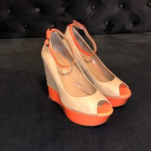 JESSICA SIMPSON Carrack Wedges Heels Orange Natural Leather Women’s Shoes Size 9